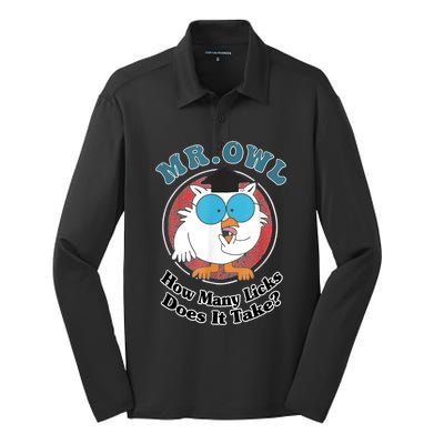 How Many Licks Does It Take Funny Owl Sarcastic Silk Touch Performance Long Sleeve Polo