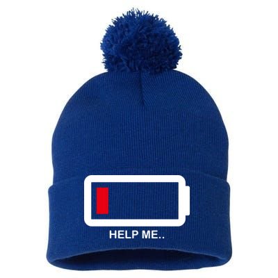 Help Me Low Battery Pom Pom 12in Knit Beanie
