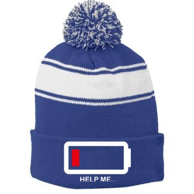 Help Me Low Battery Stripe Pom Pom Beanie