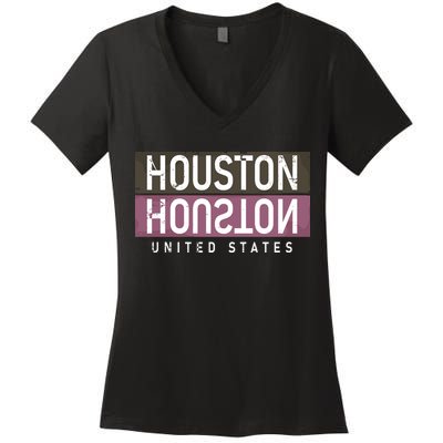 Houston Mirrored Logo Women's V-Neck T-Shirt