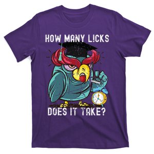 How Many Licks Does It Take Retro Owl Funny Trending T-Shirt