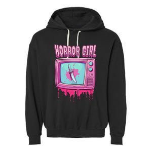 Horror Movie Lover Pastel Goth Slasher Pink Retro Tv Scary Garment-Dyed Fleece Hoodie