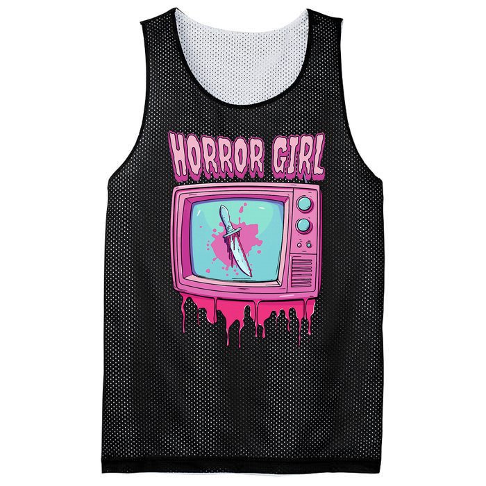 Horror Movie Lover Pastel Goth Slasher Pink Retro Tv Scary Mesh Reversible Basketball Jersey Tank