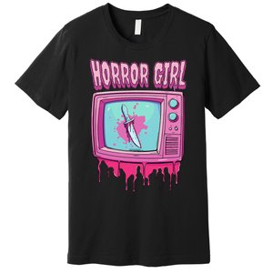 Horror Movie Lover Pastel Goth Slasher Pink Retro Tv Scary Premium T-Shirt