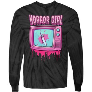 Horror Movie Lover Pastel Goth Slasher Pink Retro Tv Scary Tie-Dye Long Sleeve Shirt