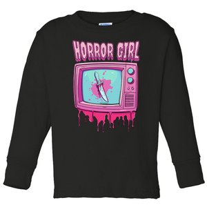 Horror Movie Lover Pastel Goth Slasher Pink Retro Tv Scary Toddler Long Sleeve Shirt