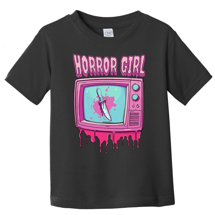 Horror Movie Lover Pastel Goth Slasher Pink Retro Tv Scary Toddler T-Shirt