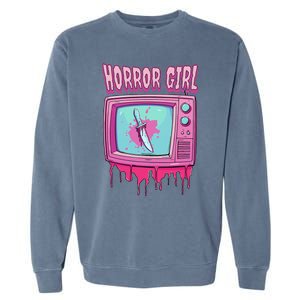 Horror Movie Lover Pastel Goth Slasher Pink Retro Tv Scary Garment-Dyed Sweatshirt