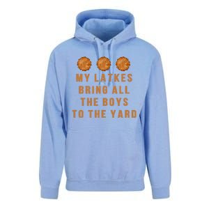 Hanukkah My Latkes Bring All The To The Yard Menorah  Unisex Surf Hoodie