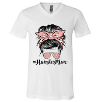 Hamster Mom Life Messy Bun Hair Mothers Day Hamster Mom V-Neck T-Shirt