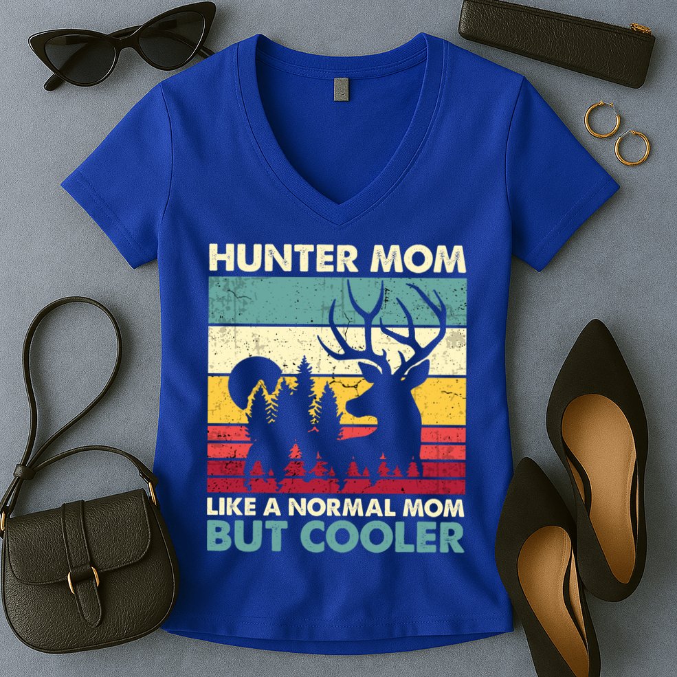 Hunter Mom Like Normal Mom But Cooler Retro Funny Hunting Gift Women's V-Neck T-Shirt