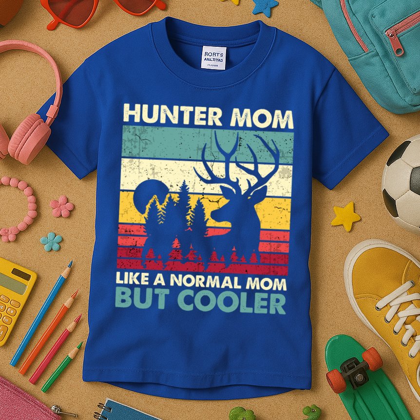 Hunter Mom Like Normal Mom But Cooler Retro Funny Hunting Gift Kids T-Shirt