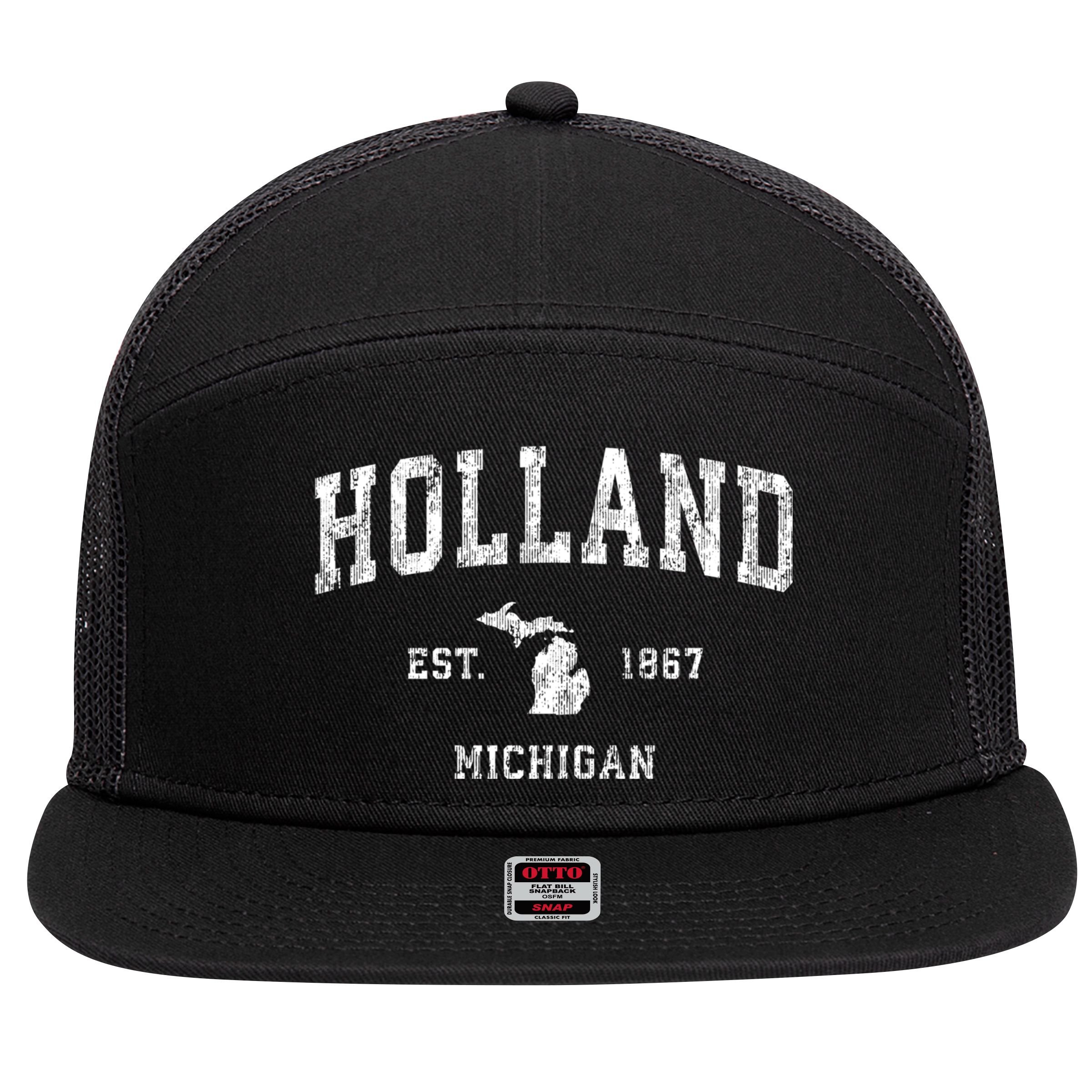 Holland Michigan Mi Vintage Athletic Sports 7 Panel Mesh Trucker Snapback Hat