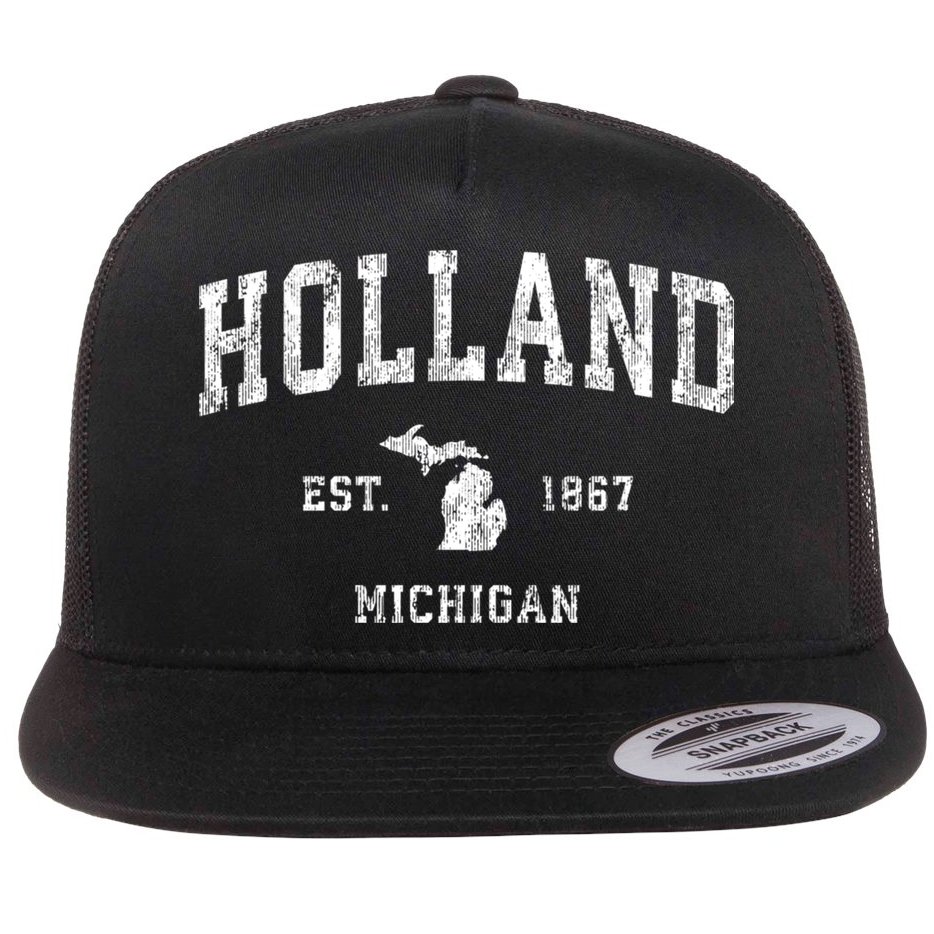 Holland Michigan Mi Vintage Athletic Sports Flat Bill Trucker Hat