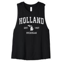 Holland Michigan Mi Vintage Athletic Sports Women's Racerback Cropped Tank