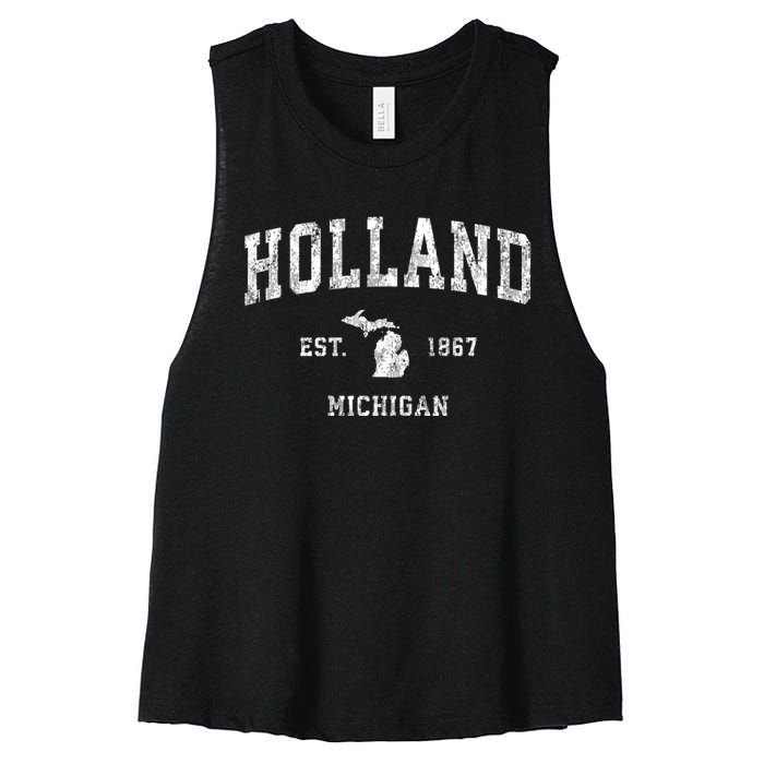 Holland Michigan Mi Vintage Athletic Sports Women's Racerback Cropped Tank