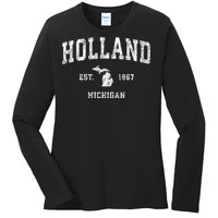 Holland Michigan Mi Vintage Athletic Sports Ladies Long Sleeve Shirt