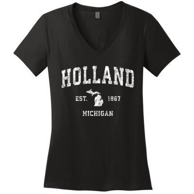 Holland Michigan Mi Vintage Athletic Sports Women's V-Neck T-Shirt