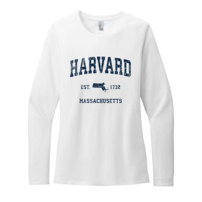 Harvard Massachusetts MA Vintage Sports Design Navy Print Womens CVC Long Sleeve Shirt