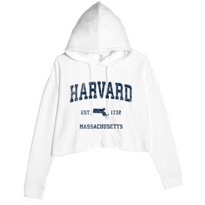 Harvard Massachusetts MA Vintage Sports Design Navy Print Crop Fleece Hoodie