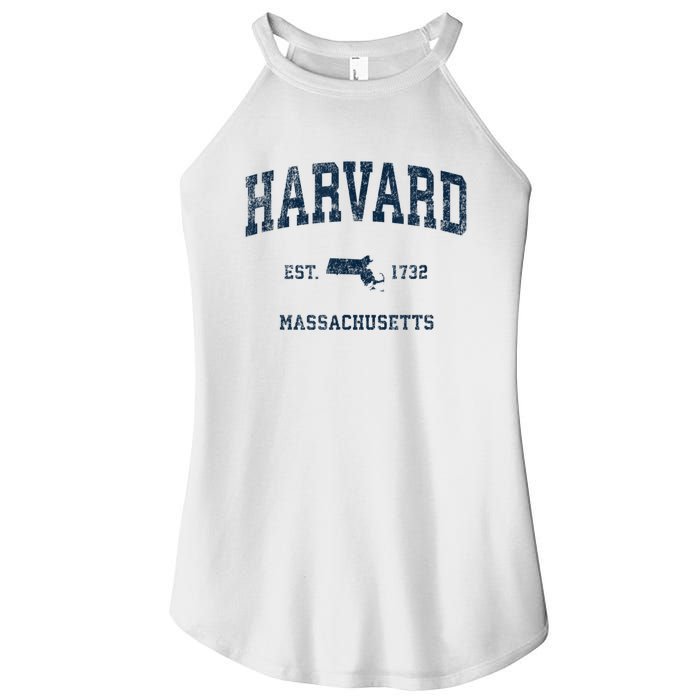 Harvard Massachusetts MA Vintage Sports Design Navy Print Women’s Perfect Tri Rocker Tank