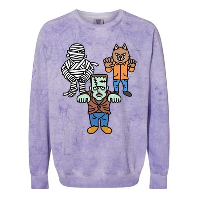 Horror Movie Monster Mummy Werewolf Frankenstein Comic Book Colorblast Crewneck Sweatshirt