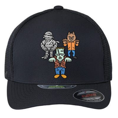 Horror Movie Monster Mummy Werewolf Frankenstein Comic Book Flexfit Unipanel Trucker Cap