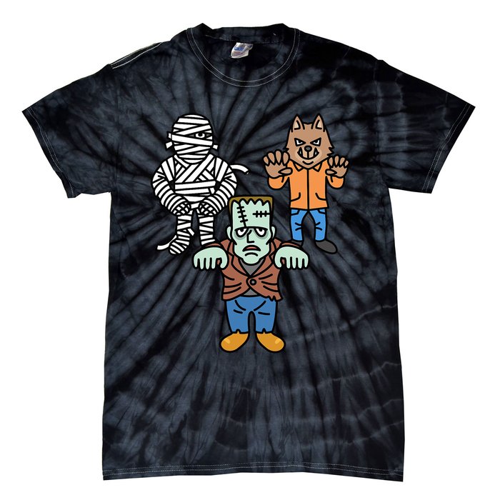 Horror Movie Monster Mummy Werewolf Frankenstein Comic Book Tie-Dye T-Shirt