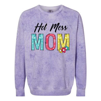 Hot Mess Mom Gift Flower Style Mother's Day Gift Colorblast Crewneck Sweatshirt