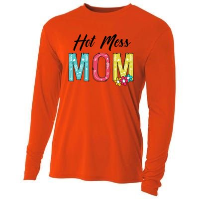 Hot Mess Mom Gift Flower Style Mother's Day Gift Cooling Performance Long Sleeve Crew