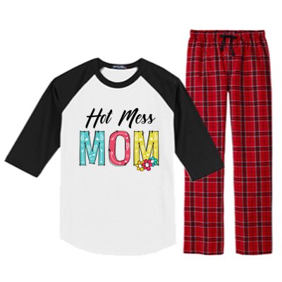 Hot Mess Mom Gift Flower Style Mother's Day Gift Raglan Sleeve Pajama Set