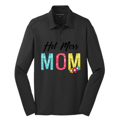 Hot Mess Mom Gift Flower Style Mother's Day Gift Silk Touch Performance Long Sleeve Polo