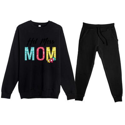 Hot Mess Mom Gift Flower Style Mother's Day Gift Premium Crewneck Sweatsuit Set