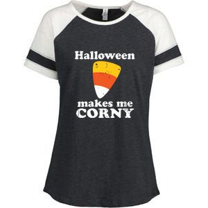 Halloween Makes Me Corny Funny Candy Corn Retro Enza Ladies Jersey Colorblock Tee