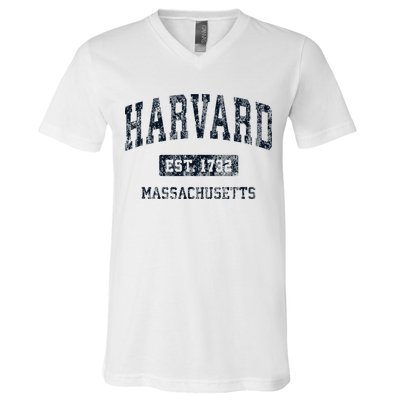 H.A.R.V.A.R.D Massachusetts Ma Vintage Athletic Sports Design V-Neck T-Shirt
