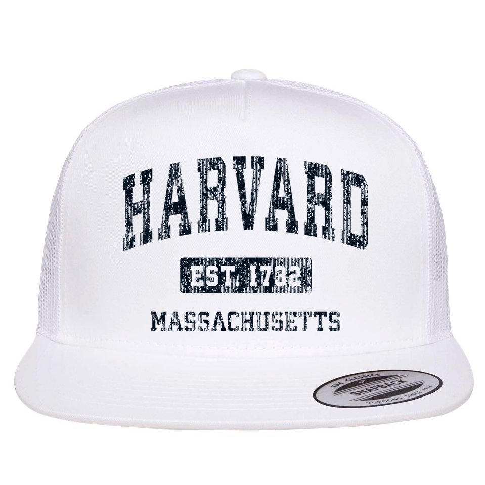 H.A.R.V.A.R.D Massachusetts Ma Vintage Athletic Sports Design Flat Bill Trucker Hat