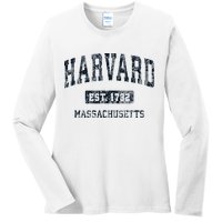 H.A.R.V.A.R.D Massachusetts Ma Vintage Athletic Sports Design Ladies Long Sleeve Shirt