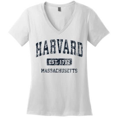 H.A.R.V.A.R.D Massachusetts Ma Vintage Athletic Sports Design Women's V-Neck T-Shirt