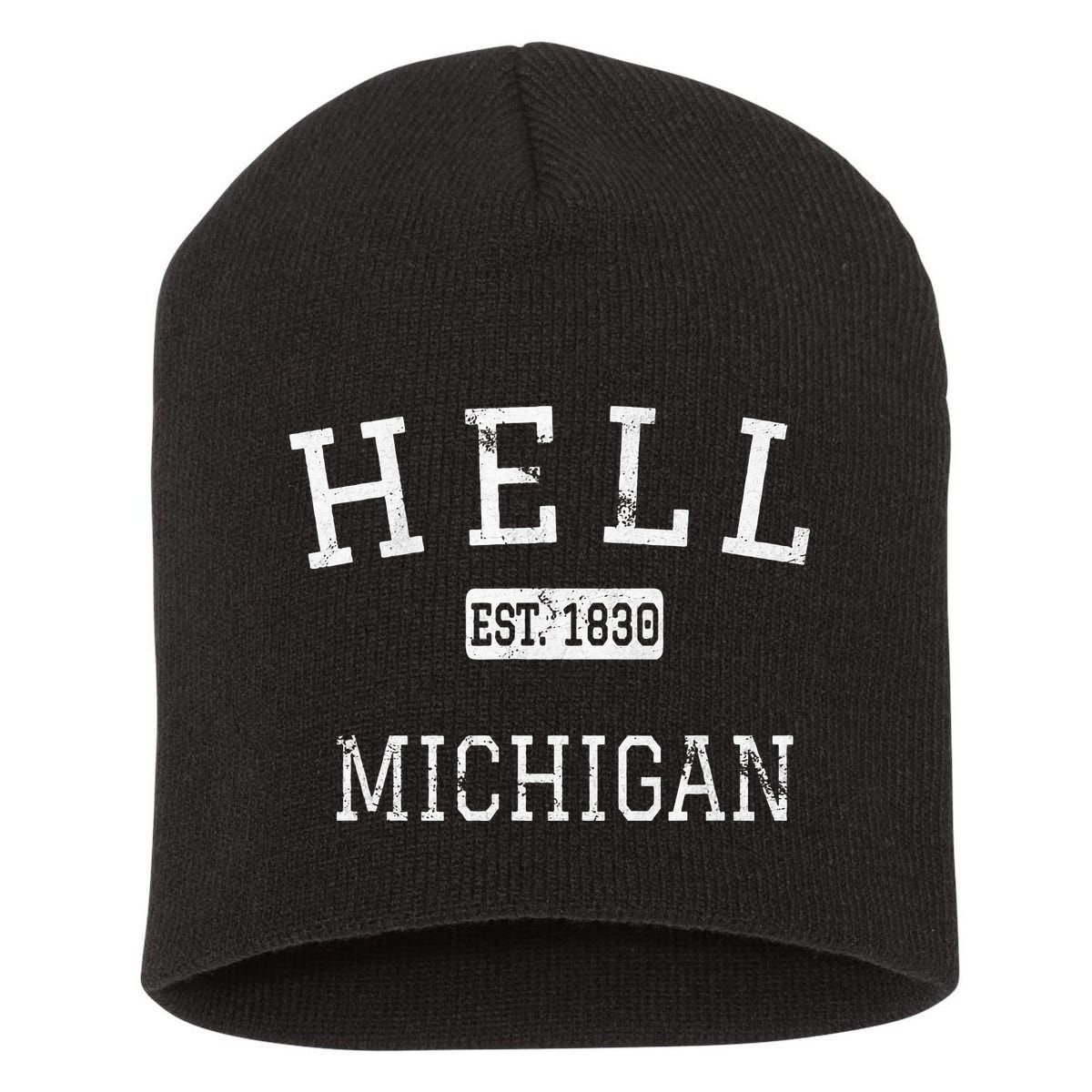 Hell Michigan MI Vintage Short Acrylic Beanie