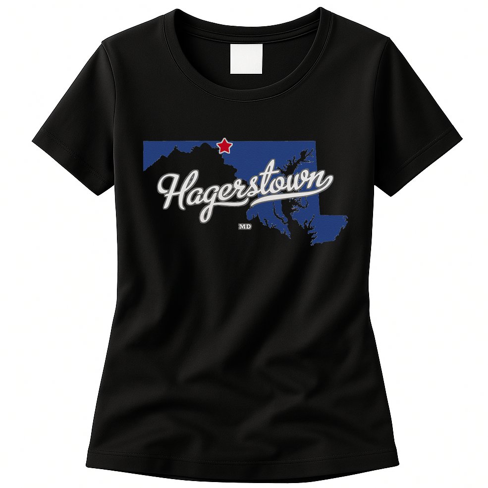 Hagerstown Maryland MD Map Womens T-Shirt