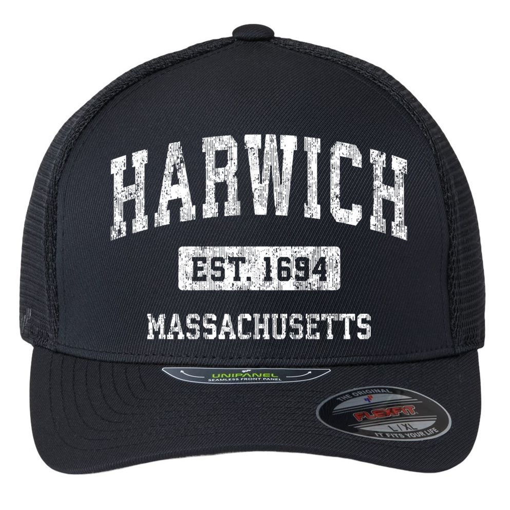Harwich Massachusetts Ma Vintage Sports Established Flexfit Unipanel Trucker Cap