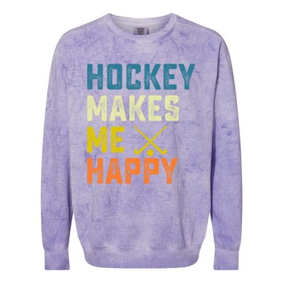 Hockey Makes Me Happy Vintage Hockey Love Gift Colorblast Crewneck Sweatshirt