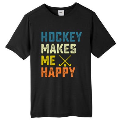 Hockey Makes Me Happy Vintage Hockey Love Gift Tall Fusion ChromaSoft Performance T-Shirt