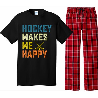 Hockey Makes Me Happy Vintage Hockey Love Gift Pajama Set