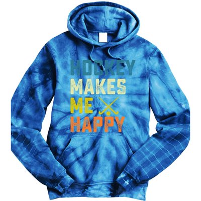 Hockey Makes Me Happy Vintage Hockey Love Gift Tie Dye Hoodie