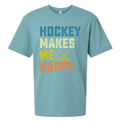 Hockey Makes Me Happy Vintage Hockey Love Gift Sueded Cloud Jersey T-Shirt