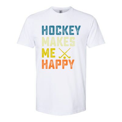 Hockey Makes Me Happy Vintage Hockey Love Gift Softstyle CVC T-Shirt