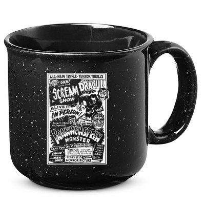 Horror Movie Monsters Mummy Wolfman Dracula Frankenstein 15oz Campfire Ceramic Mug