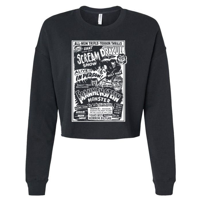 Horror Movie Monsters Mummy Wolfman Dracula Frankenstein Cropped Pullover Crew