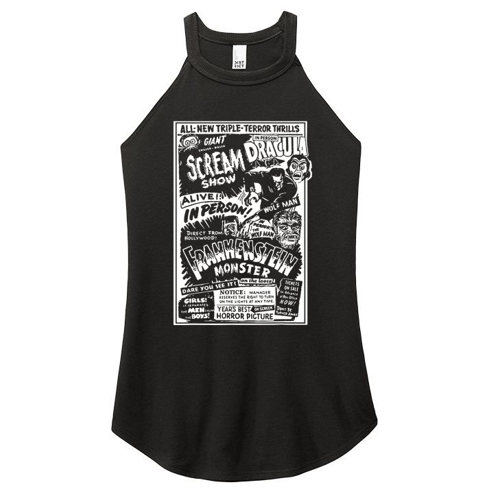 Horror Movie Monsters Mummy Wolfman Dracula Frankenstein Women's Perfect Tri Rocker Tank